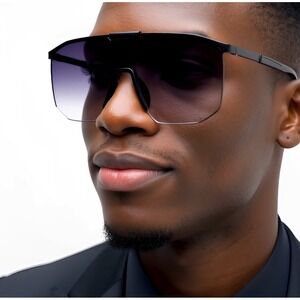 Men Sunglasses Hip Hop Aviator Large Black Gradient Lens Beach‎ Sun Protection